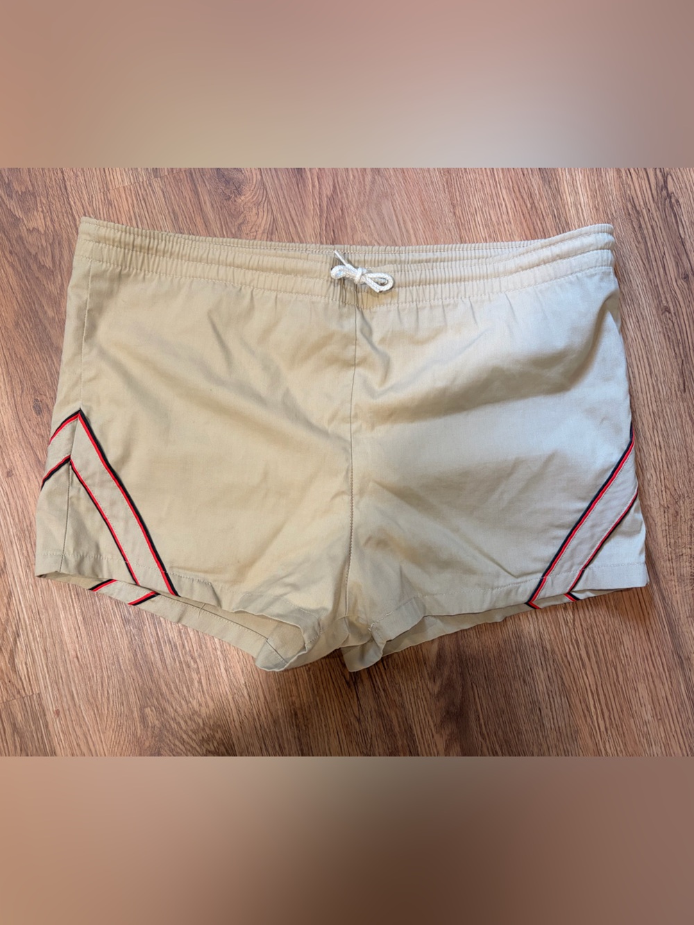 VINTAGE Sporty Shorties Drawstring Athletic Shorts with Red-Trim Detail